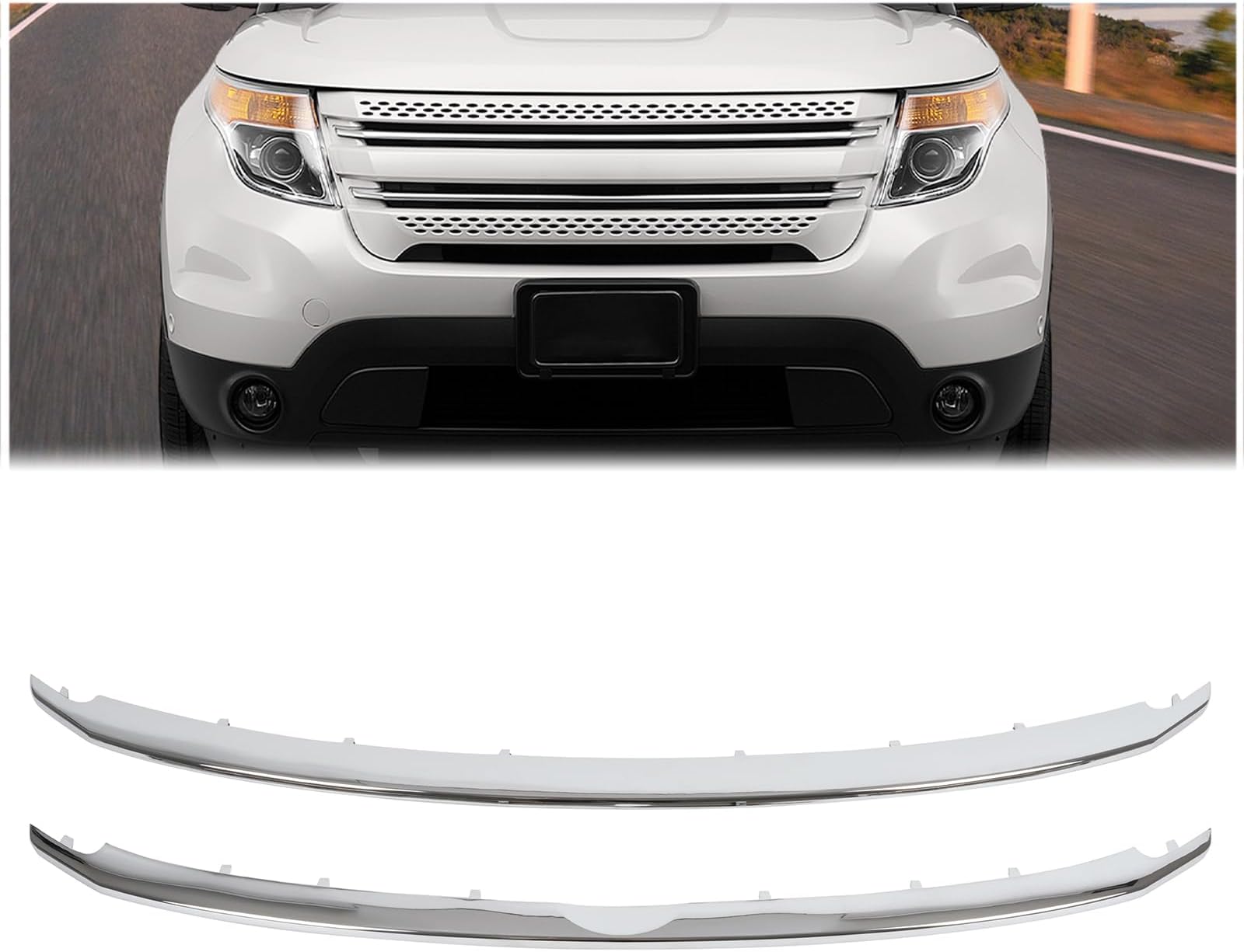 HECASA Upper+Lower Grill Trim Compatible with 2011-2015 Ford Explorer Silvery Front Grille Trim Replacement for BB5Z-8200-AA BB5Z-8200-BA FO1216107 FO1217105 Plastic (ABS๏ผ