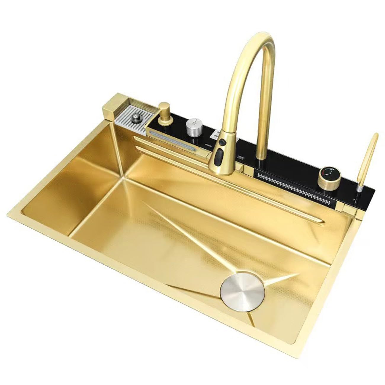 ZQFHSX Waterfall SinkDouble Sink with LED Display, Cup Washer, Soap Dispenser, Mixer, Countertop Controls, Etc Workstation Kitchen