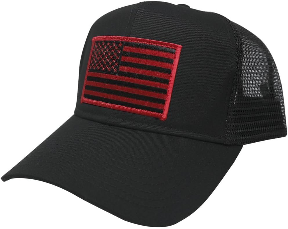 AC Racing USA American Flag Patch Snapback Trucker Mesh Cap - Black