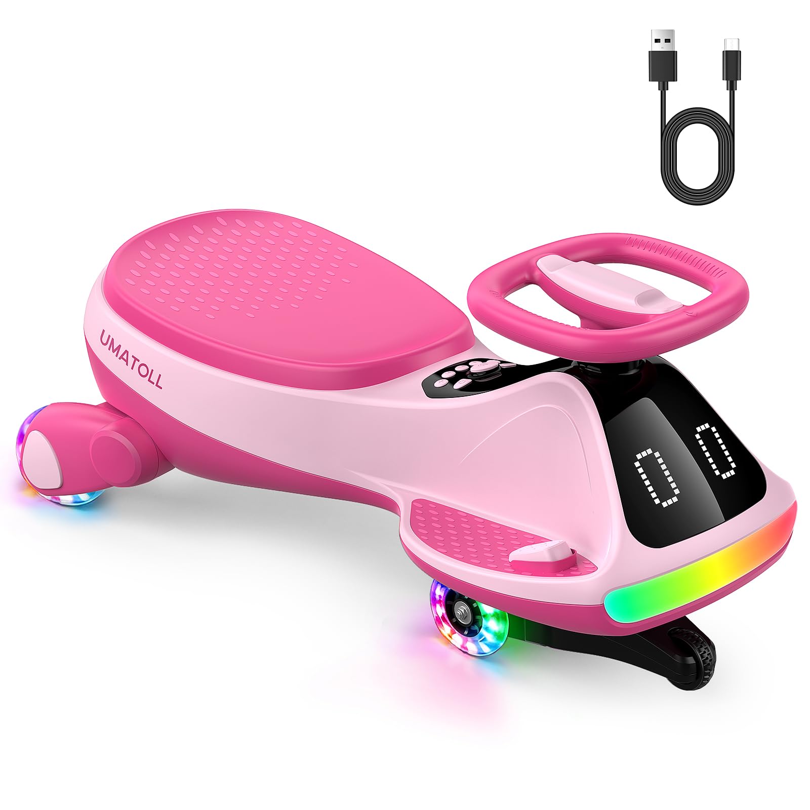 Umatoll Coche Eléctrico 12V para Niños con Pedal, Pantalla, Batería Recargable, Luz LED, Bluetooth, Ruedas Iluminadas, Antivuelco, 2 Velocidades, Juguete, Regalo +3 Años, Carga Máxima 68 kg