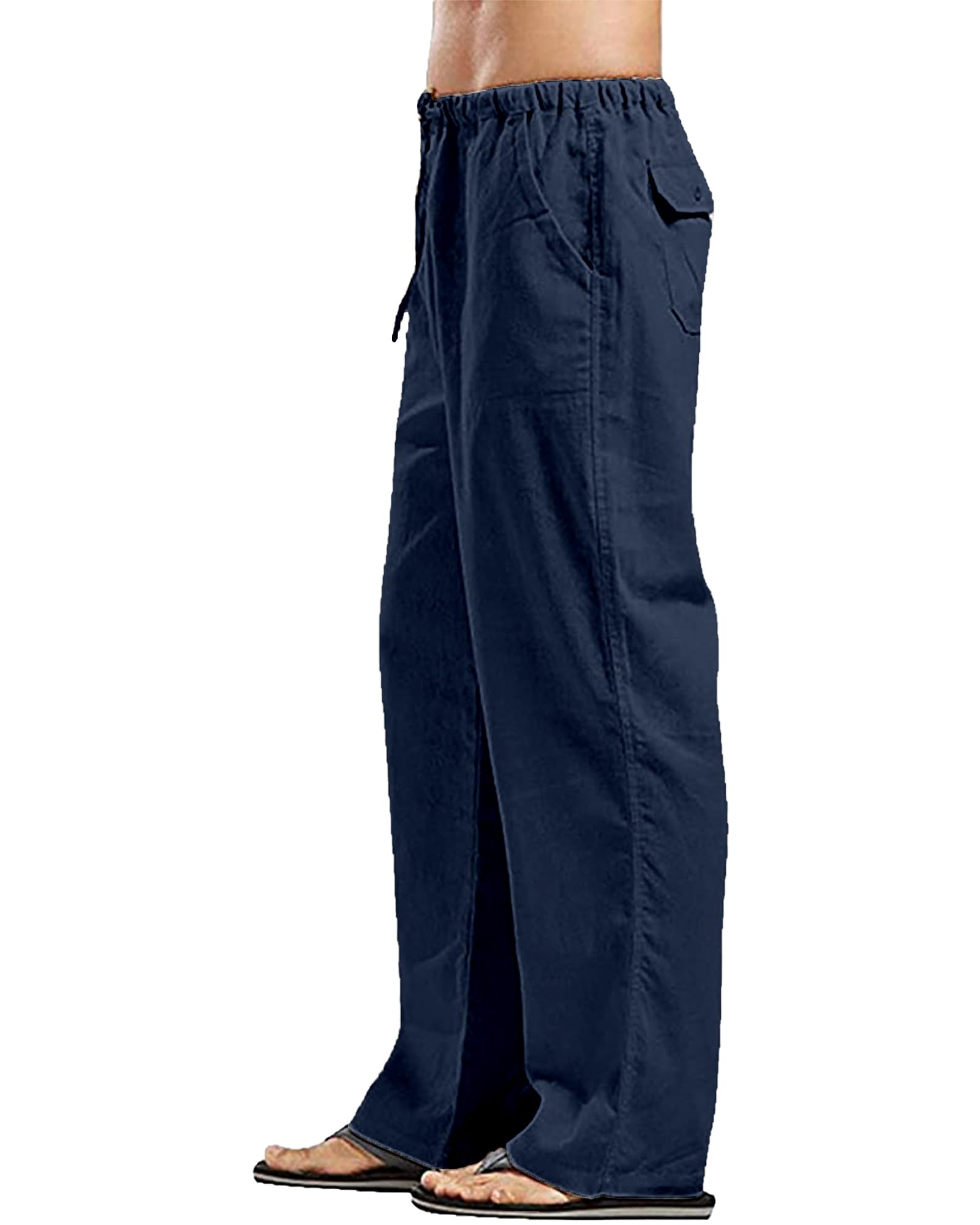 YAOHUOLE Pantalon en lin pour homme - Coupe ample - Pantalon de yoga - Jambes droites