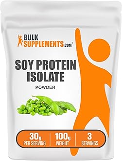 BulkSupplements.com Soy Protein Isolate Powder - Vegan Protein Powder, Unflavored - Pure & Gluten Free, 30g per Serving, 100g (3.5 oz) (Pack of 1)