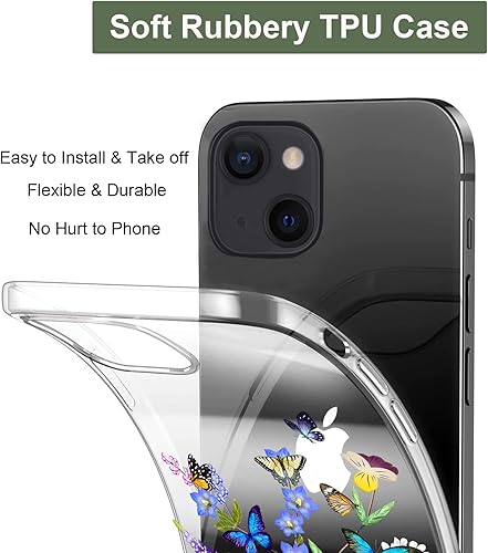 Miniatura 5 de Unov Funda compatible con iPhone 13, transparente con diseño en relieve, patrón floral en relieve, TPU suave, parachoques delgado, protector de 6.1