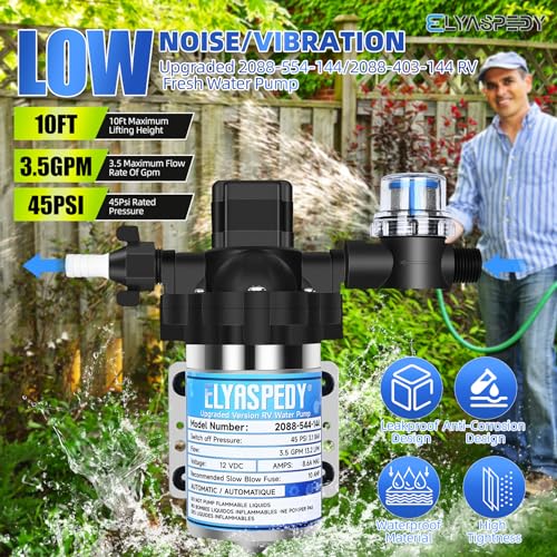 Image of 2026 Upgraded 2088-554-144 /2088-403-144 RV Fresh Water Pump,12V 3.5GPM Self-Priming Diaphragm Water Pump,45PSI,Includes Pressure Switch and Detachable Filters,No Noise, for RV, Marine, Yacht, Caravan
