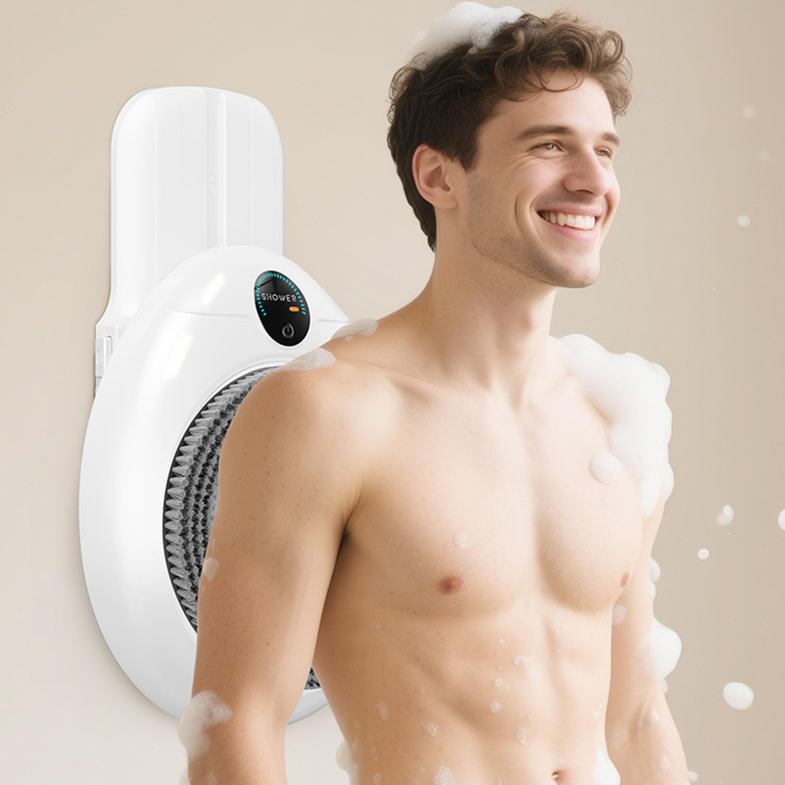FTVOGUE Spazzola Elettrica per la Schiena, Spazzola Elettrica per la Schiena per Doccia in Silicone ABS con Rotazione Automatica, Altezza Regolabile, Setole Morbide, Massaggio di Pulizia Profonda