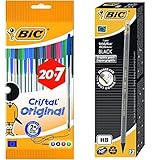 Caja de 12 Lápices. Bic - Pack 27 bolígrafos de punta redonda de colores surtidos + 12 unidades lápiz de grafito Bic Evolution