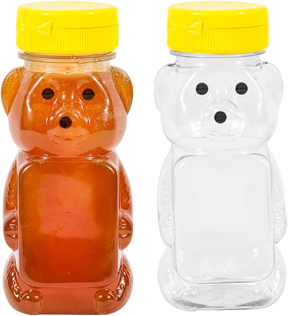 Plastic 12 Oz Bear Squeeze Honey Bottle Empty With Yellow Flip-Top Caps (12, 12)