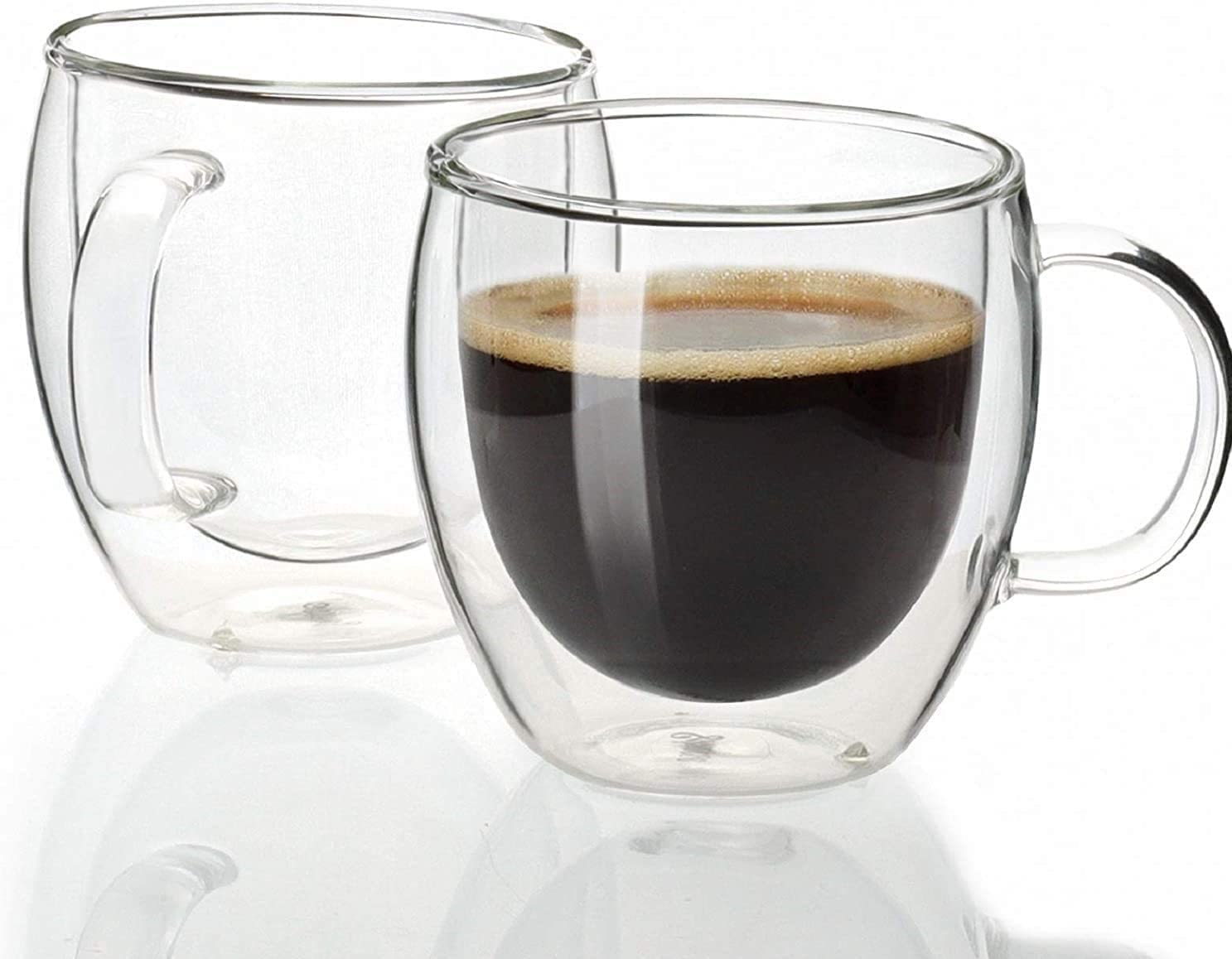 Pack of 2 Double Walled Glass Coffee Mugs with Handle, Insulated Layer Coffee Cups, Clear Borosilicate Glass Mugs, Perfect for Cappuccino, Tea, Latte, Espresso, Hot Beverage, Microwave Safe (250 ml)