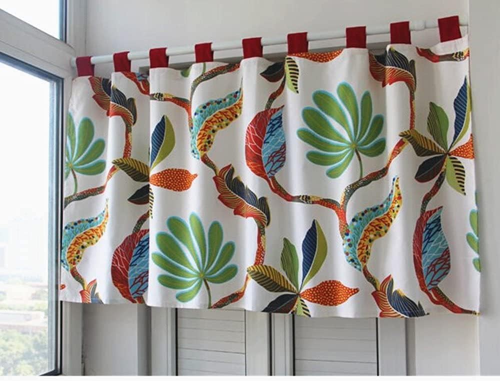 USTIDE Kitchen Curtains Valances for Small Window Cafe Curtains Cotton Canvas Colorful Leaf Half Blackout 55W×31L（140 * 80cm）