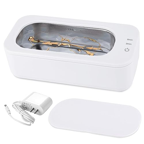 Limpiador ultrasónico de joyas, limpiador ultrasónico de lentes de 47 kHz, limpiador ultrasónico portátil de acero inoxidable 304, limpiador de