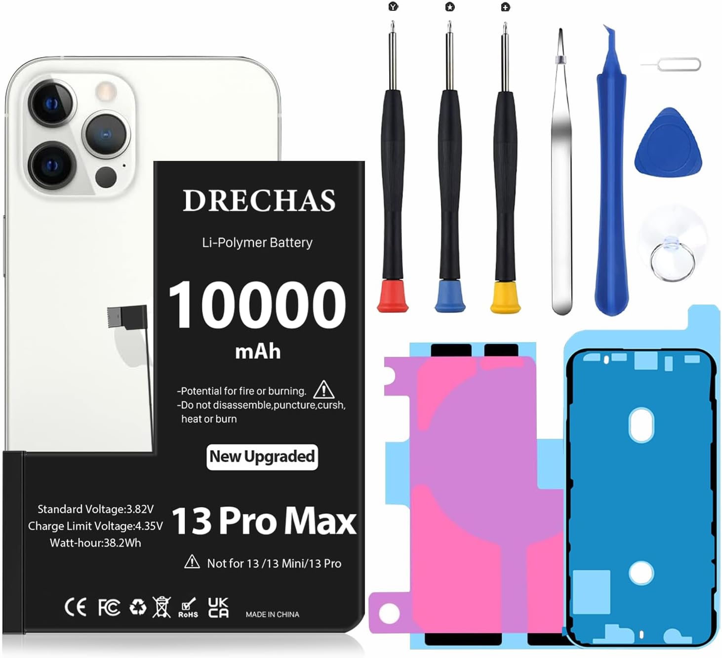 [10000mAh]Battery for iPhone 13 Pro Max, Upgraded Capacity Li-Polymer Replacement Battery for iPhone 13 Pro Max Models A2645, A2644, A2643, A2641, A2484 with Complete Professional Repair Tool Kit