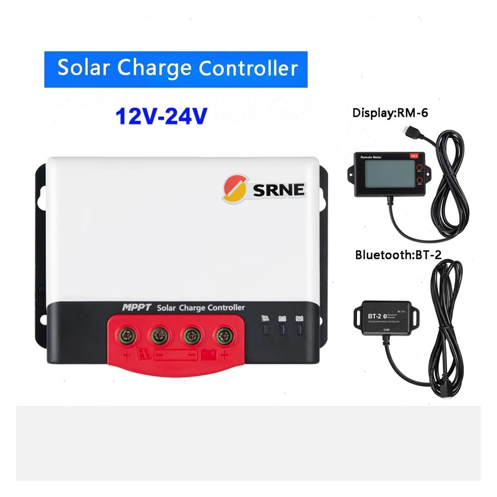 Regolatore di Carica Pannello Solare, Regolatore di Carica Solare MPPT 40A 12V 24V Regolatore di energia Solare con LCD BT-2 RM-6(with BT-2)