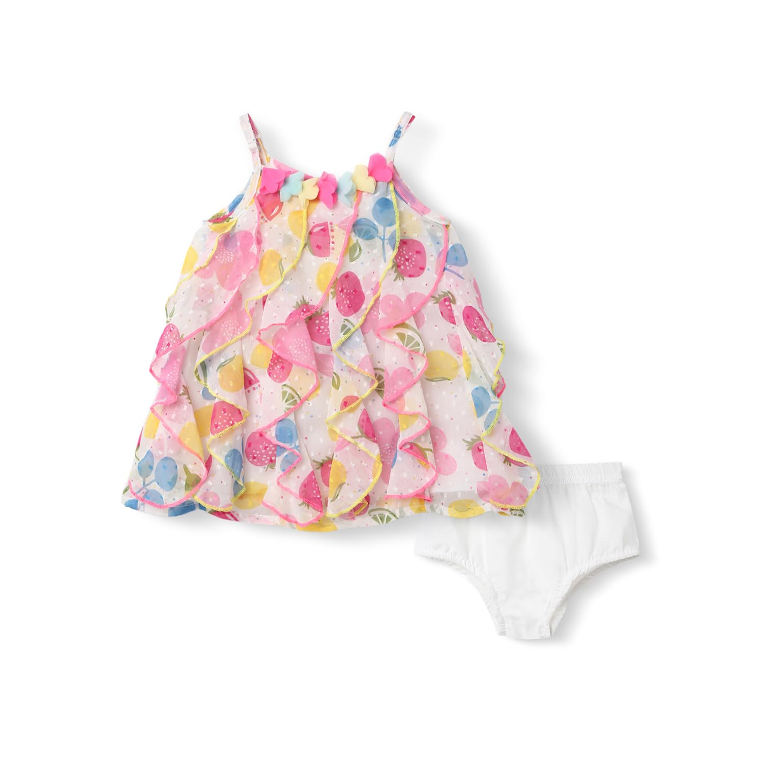nautinati Girls White Pink Printed A-Line Dress with Ruffle Detail-picture-14