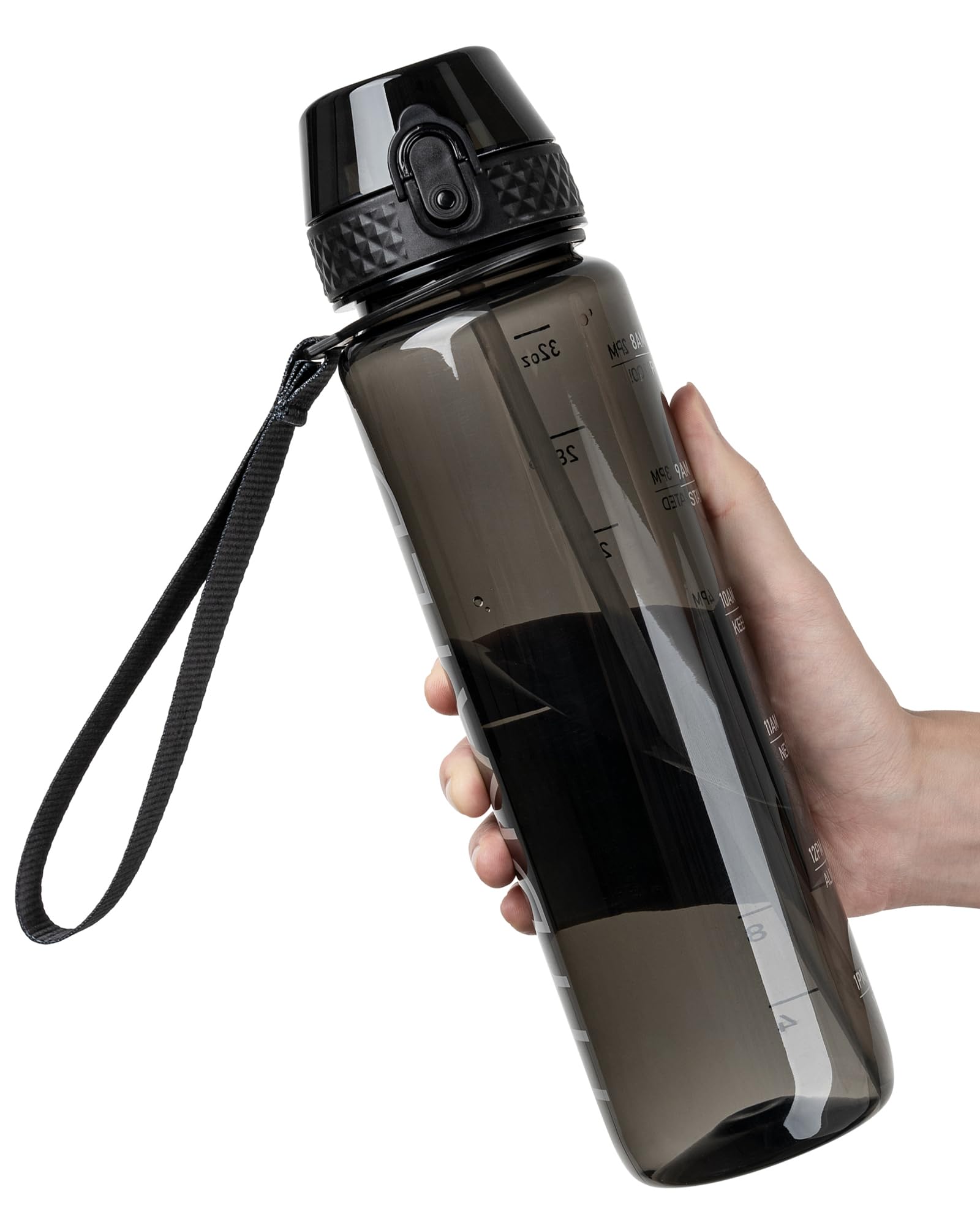 OLDLEY 1L Sports Water Bottle with Straw, Tritan 1 Litre Motivational Drink Bottle, BPA Free Leakproof Transparent Water Bottle with Time Marker for Cycling, School, Gym, Outdoor (Black) — image 1