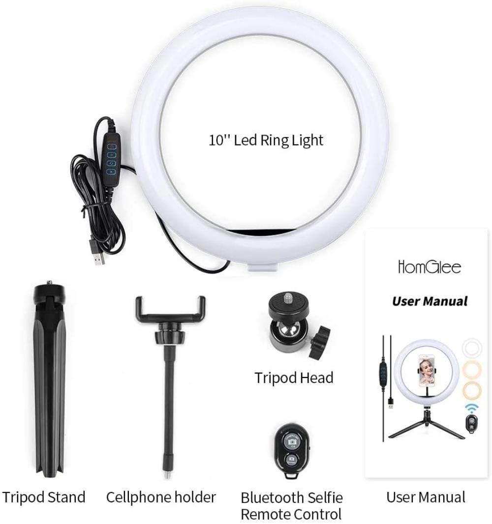 HMTE Luce di riempimento per Selfie con Luce ad Anello con Luce ad Anello a LED dimmerabile da 10 Pollici con treppiede