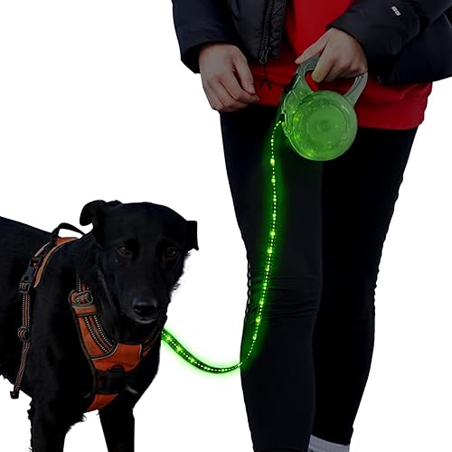 Luwint Correa LED retráctil para perro de 8.8 pies, correas iluminadas para perros para caminar por la noche, correa iluminada impermeable