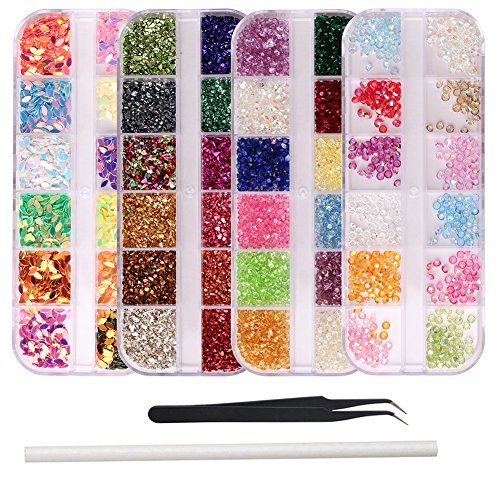WOKOTO 4Pcs Colorful Nail Crystal And Rhinestones Set Rubble Gems For Nails Rhinestones Manicure Nail Art Decoration Kit