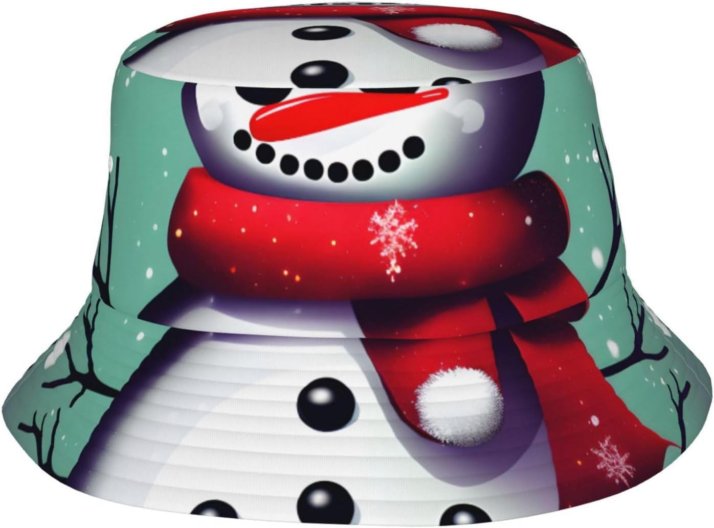 Merry Christmas Day Snowman Print Sun Hat Outdoor Fisherman Cap Summer Bucket Hat Beach for Men Women Black