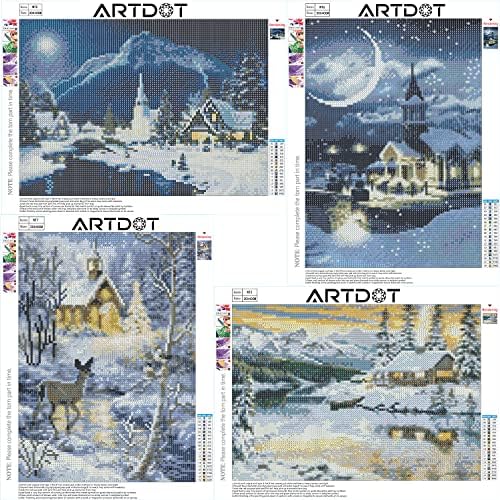 ARTDOT 4 Set 5D Diamond Painting Kits for Adults, Full Drill Winter Scenery Crystal Rhinestone Diamond Art Christmas for Home Wall Decor Gift 30 x 40 cm