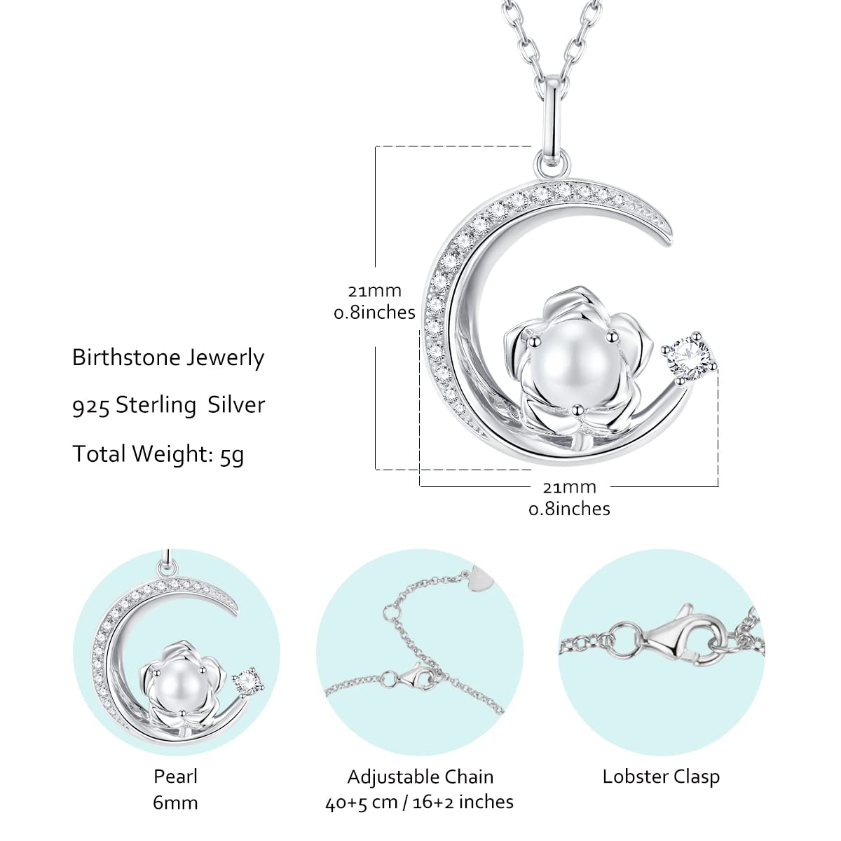 925 Sterling Silber Mai Geburtsstein Erstellt Smaragd Halskette Rose & Mond Anhänger Lila Edelstein Geburtstag Jahrestag Schmuck Geschenke für Frauen Mädchen Mutter Tochter, verstellbare Kette