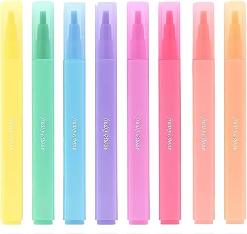 Juego de 8 resaltadores perfumados con aroma a fruta, marcadores de punta de cincel pastel para diario, toma de notas, suministros escolares y de