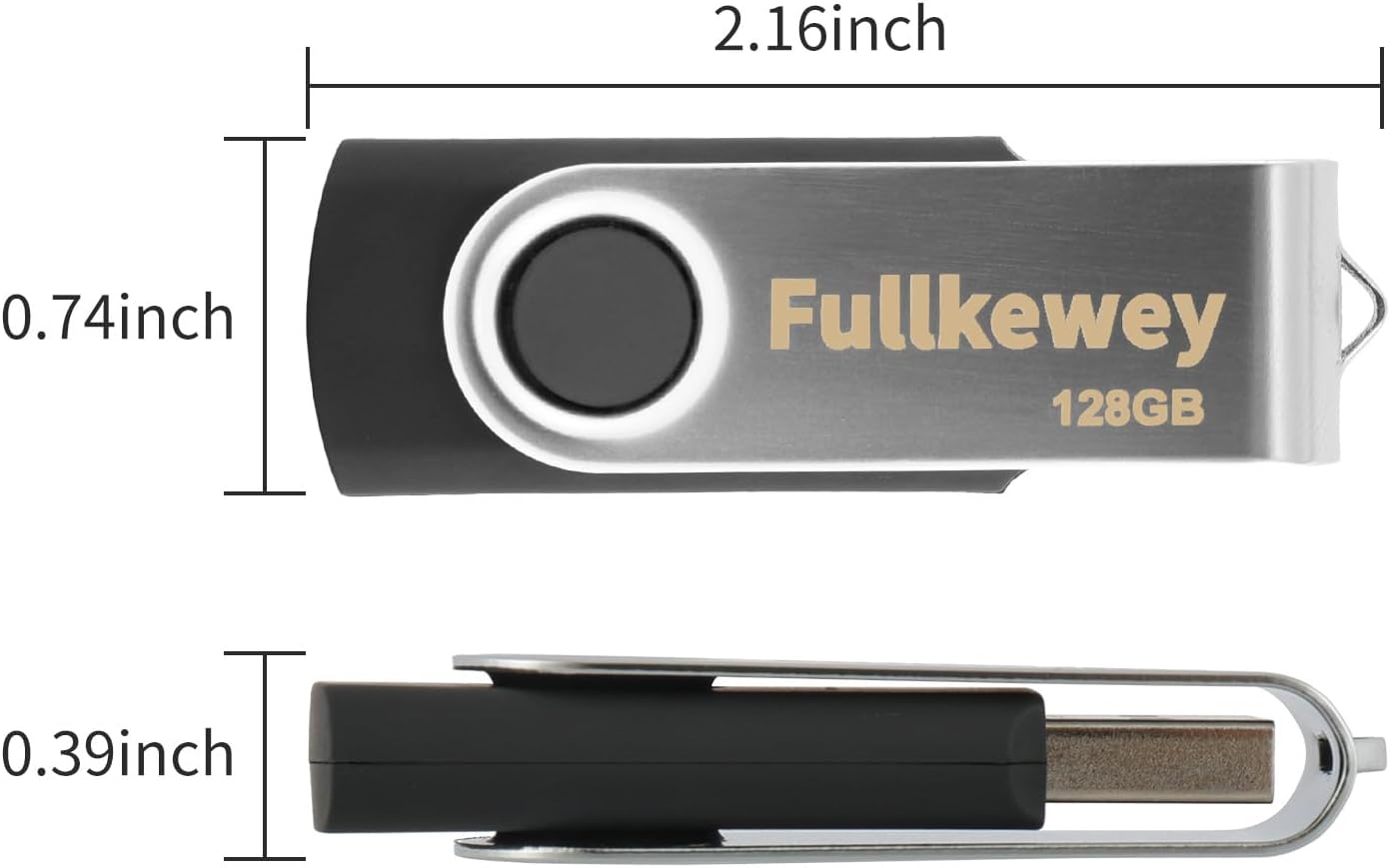 16G/32G/64G/128G Flash Drive, Fullkewey Thumb Drive 2.0, High Speed Memory Stick, USB Drive, Rotated Design, Black/Blue/White (Black, 16, GB)
