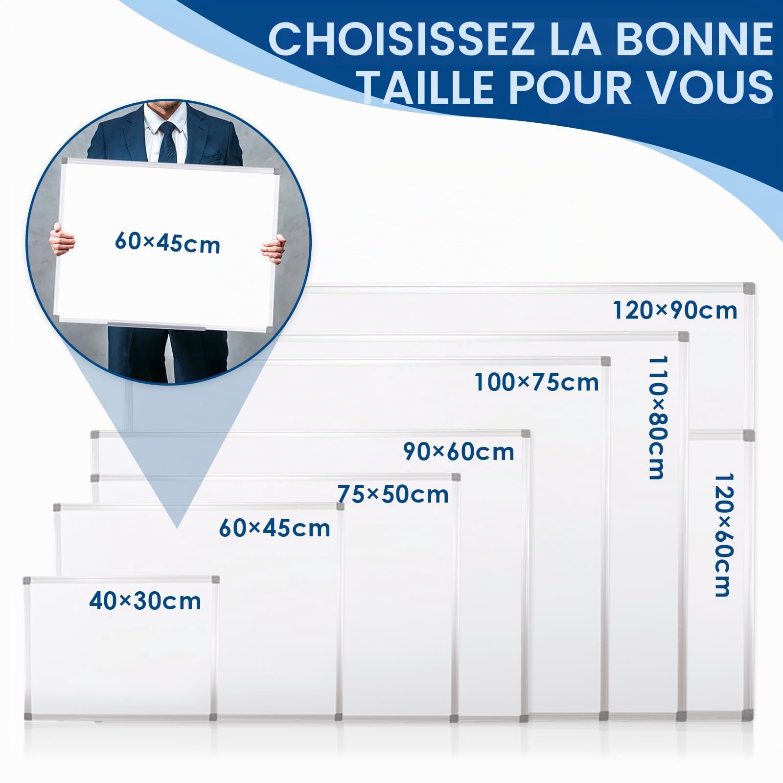 SWANCROWN Tableau blanc magnétique 90 x 60 cm, Tableau velleda | avec Cadre aluminium, Mural, Effaçable à Sec, Tableau blanc magnetique pour une utilisation, bureau et à la maison