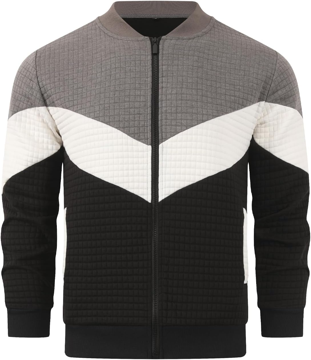 HOOD CREW Men's Zippered Cardigan Jacket Casual Stand Collar Varsity Coat Lightweight Bomber Jackets - Image 4