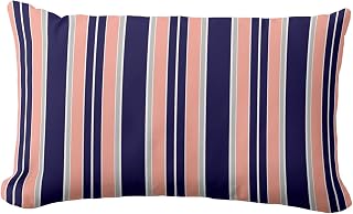 Navy Coral Stripes Outdoor Pillow Covers 12 x 20inches Decorative Pillow Case for Sofa Couch Bed (Pillow Insert Not Include)