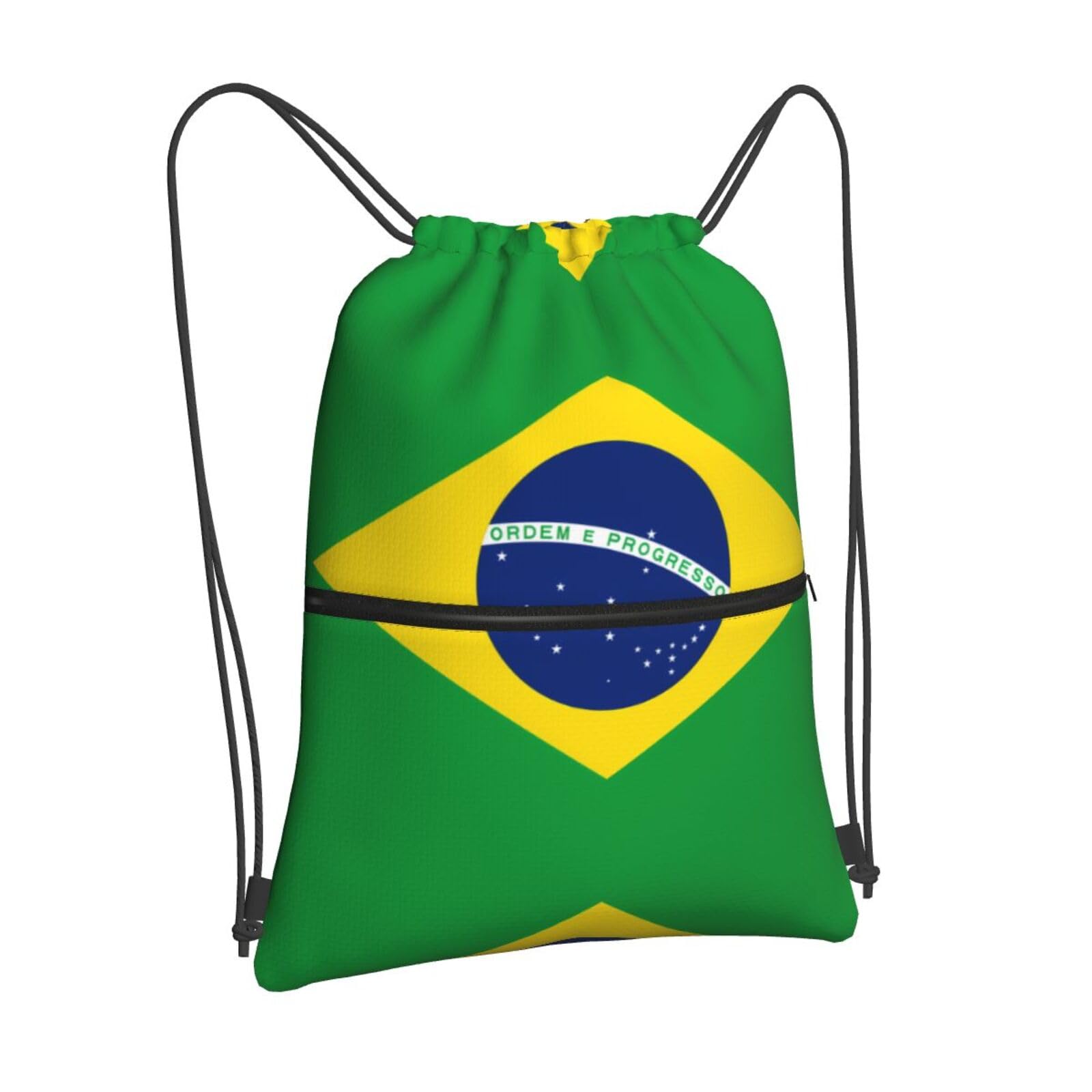 Kingnoyi Brazilian Flag Drawstring Backpack Bag For Gym Shopping Andsport Yoga, Black