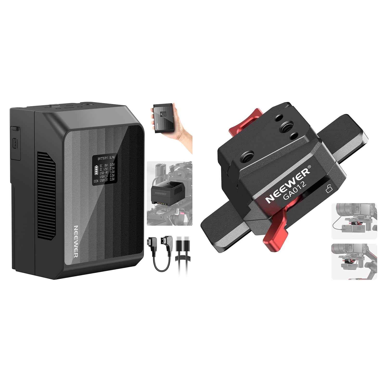 NEEWER Mini V Mount Battery PS099EP, 6800mAh 99Wh 14.5V V Lock Battery with 100W PD Fast Charging, Dual USB C/D Tap/BP/USB A/Dual DC Ports/OLED Screen, Mini V Mount Battery Plate Included