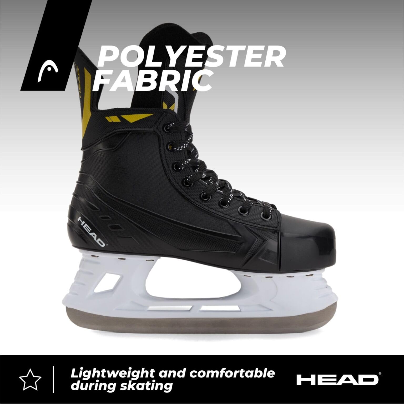 Head S90-PLUS Pattini da hockey su ghiaccio, per principianti, PVC e poliestere, lame in acciaio inossidabile, regolazione della lunghezza, fodera morbida (nero, 41)