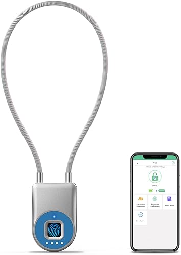 Miniatura 12 de Candado inteligente de cable de huellas dactilares, 6 pulgadas de largo con aplicación Bluetooth de huellas dactilares, biométrico sin llave, Negro