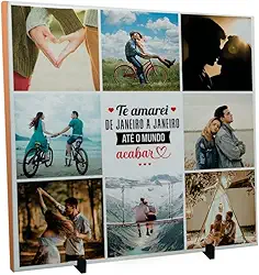 Quadro Personalizado com 8 Fotos e Mensagem Presente Namorados Criativo