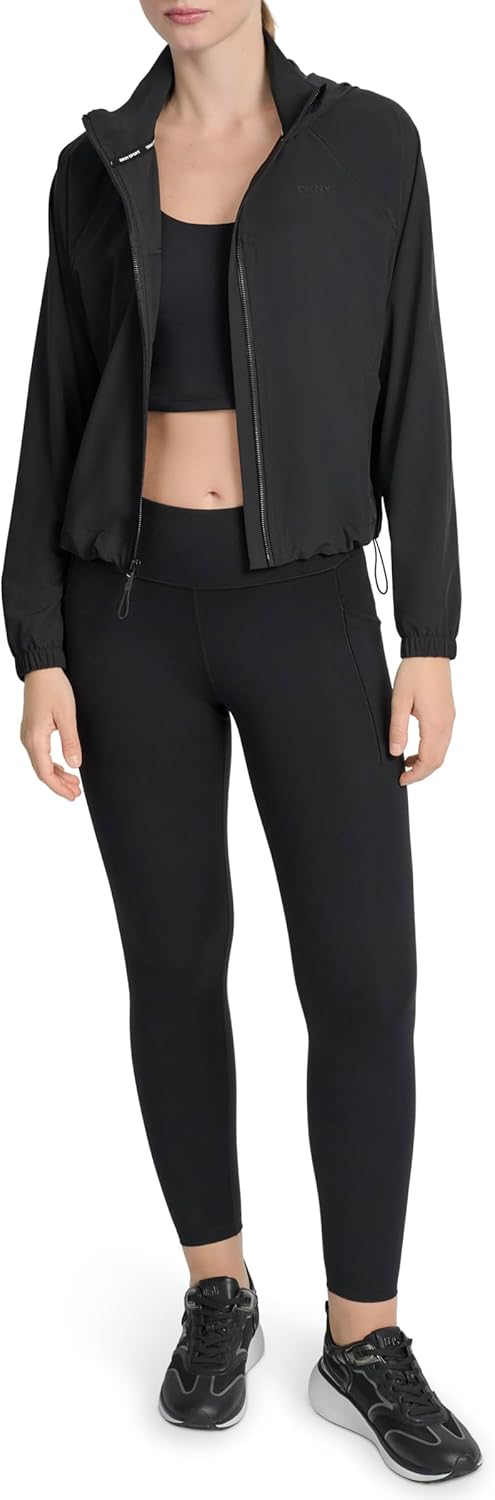 DKNY womens Full Zip Woven High Neck Hooded Jacket - Image 2