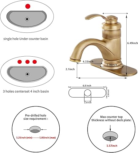 Miniatura 2 de GGStudy Grifos de lavabo de baño de cascada de latón antiguo de una sola manija de un agujero montaje en cubierta grifo de tocador de baño