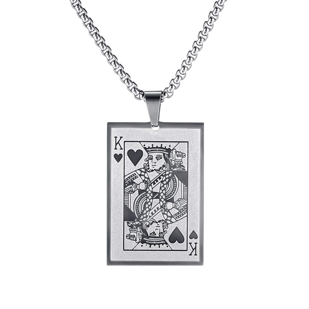 jonline24h Stainless Steel Hearts Card Poker Pendant Mens Womens Necklace 24 inch Chain
