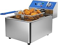 Vista 1 de Freidora Eléctrica Profunda de 6L con Envase de Aceite Extraíble y Asa, Cesta de Malla de Alambre Sólido y Tapa, Freidoras Comerciales Ligeras