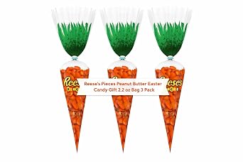 Peanut Butter Chocolate Pieces Carrots - Peanut Butter in a Crunchy Candy Shell 3 Pack of 2.2 oz Carrot Pouch Perfect Candy for Baskets and Egg Hunt