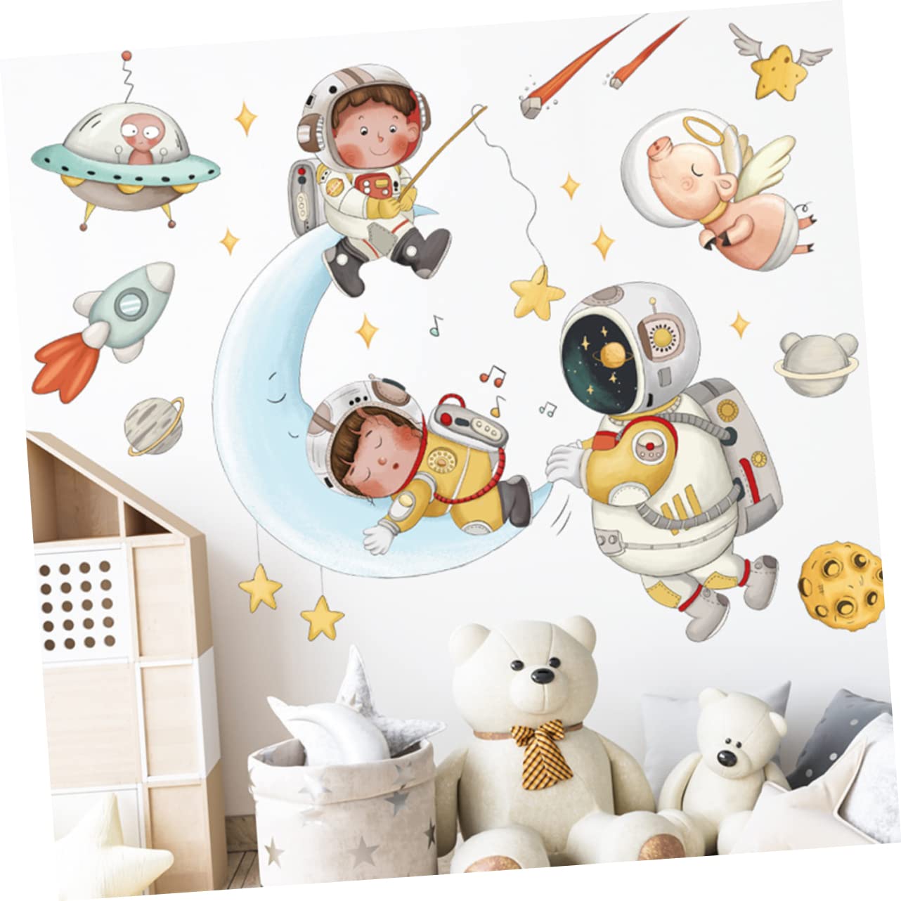 Toyvian 6 Set Adesivo murale astronauta adesivi murali margherite soffitto plafond spazio wall sticker home decor adesivo astronauta decalcomanie della parete della stanza pvc