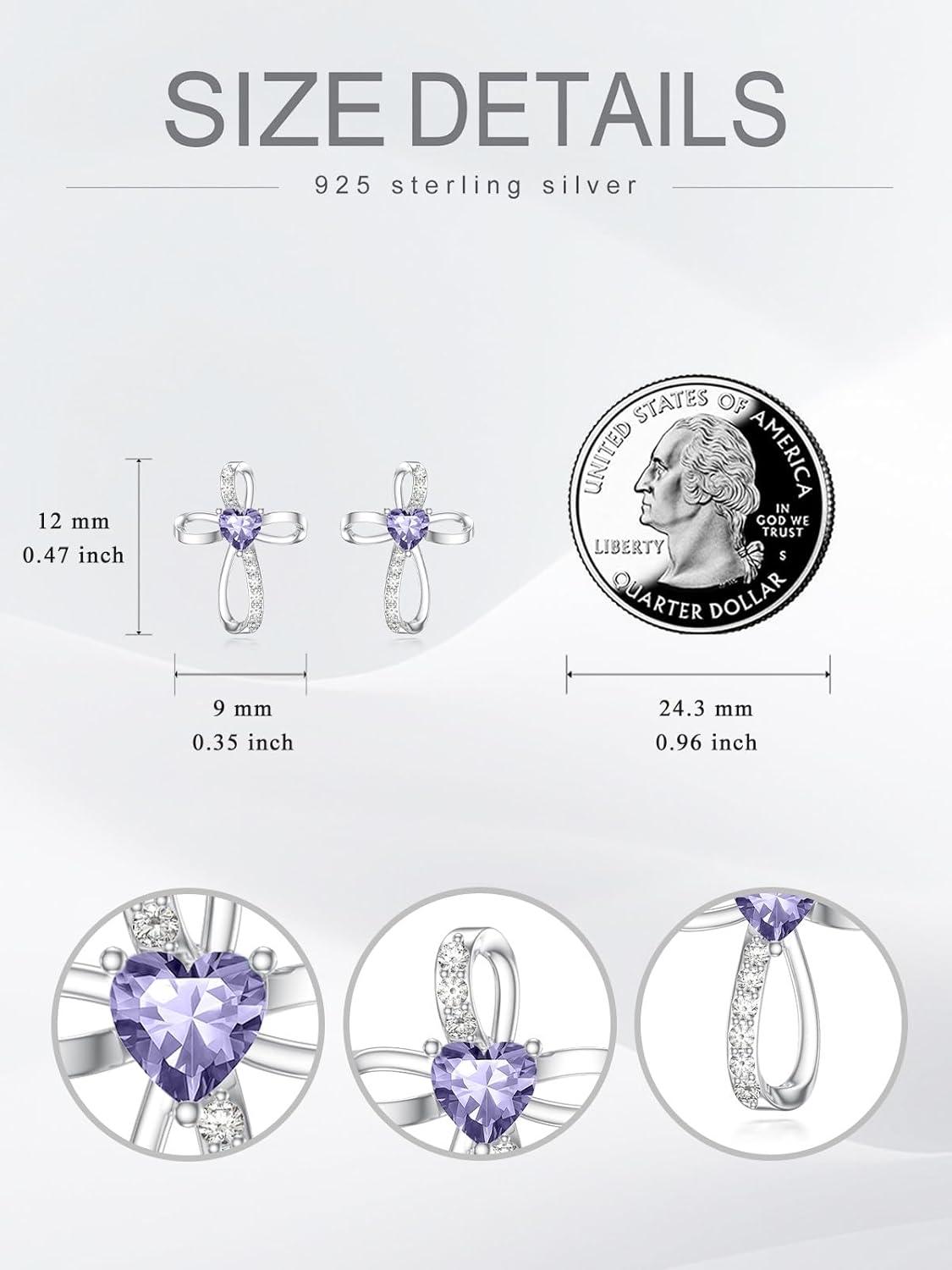 Seiyang Cross Stud Earrings 925 Sterling Silver Cross Earrings with 12 Months Birthstone Birthday Jewelry Gifts for Women