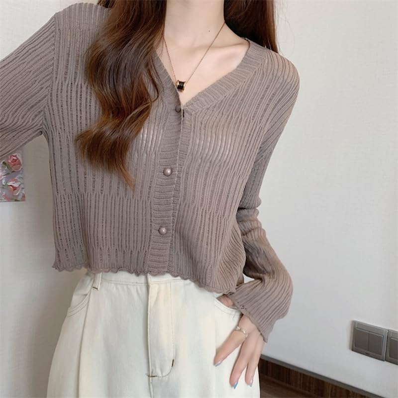 Image of ICW Women's Knitted Ribbed Cardigan Long-Sleeve V-Neck Button-Up Shrug Jacket Top Dn85