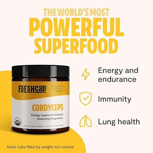 Vista 3 de FreshCap Mushrooms Prueba el kit de inicio de hongos, melena de león, Cordyceps, Ultimate Blend (2.12 onzas en polvo)