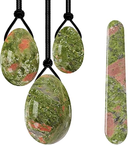 SYXMEE Unakite - Juego de varita Yoni de huevo perforado de jade natural para mujer bola de masaje sin perforar varita de huevo perforada