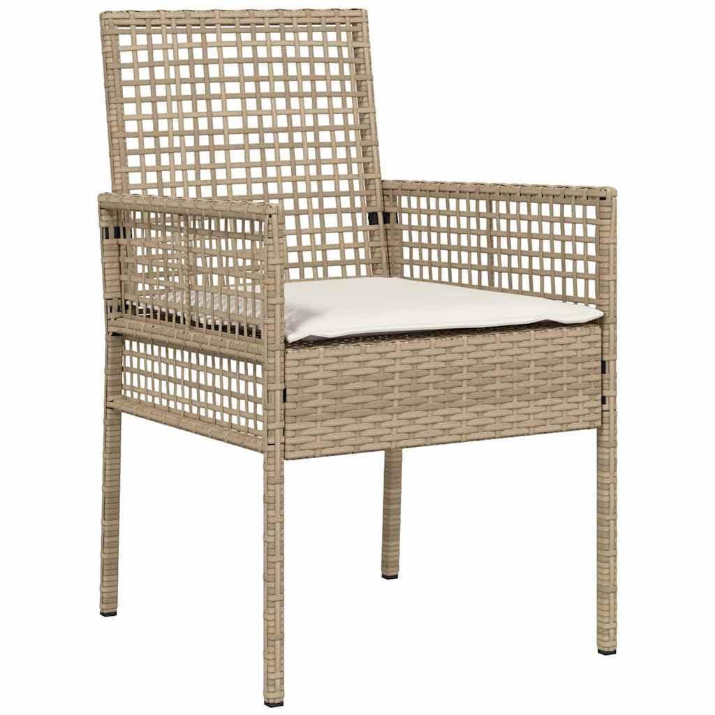 Juego bistró jardín Beige ratán sintético con Mesa Vidrio Templado, 3 Piezas, 2 sillas con Cojines, Ideal terraza Patio Exterior para Descanso y reuniones al Aire Libre