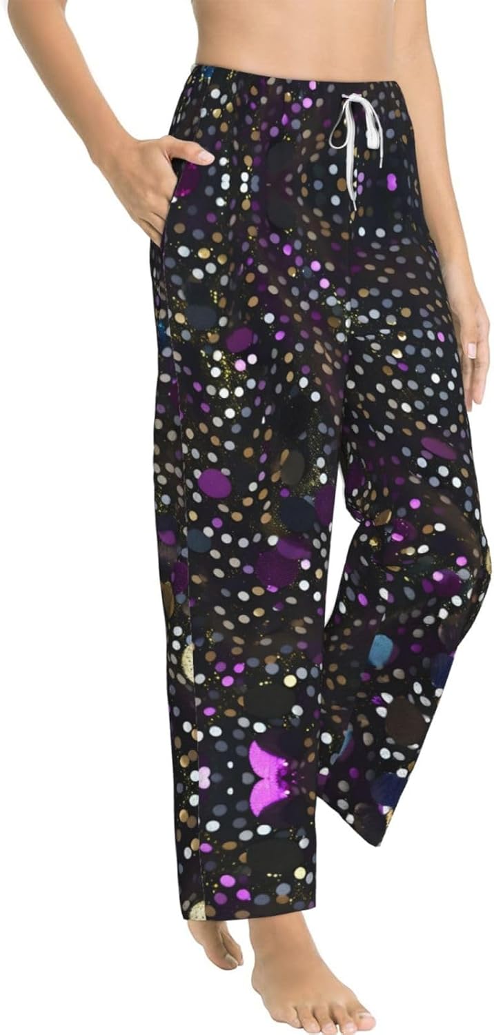 Glitter Sequin Spot Print Cozy Flannel Pajama Pants For Women,Warm Christmas Pj Pants,Cute Fleece Pajamas