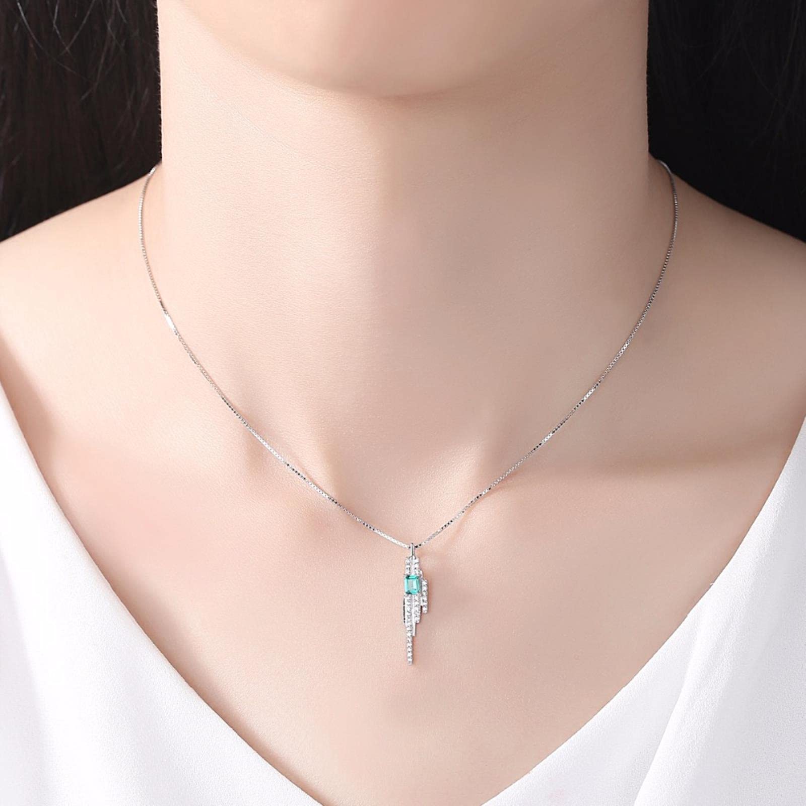 Collana a Catena con ciondoli e ciondoli romantici da Donna, Pietra Blu-Verde Smeraldo con Piccoli Cristalli CZ Attorno all'argento S925