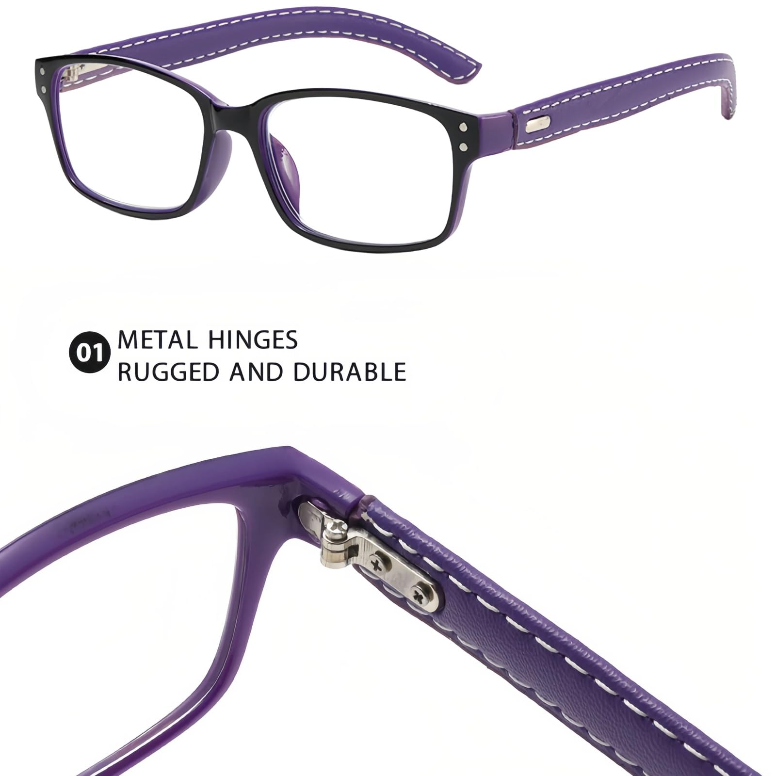 Vintage-Lesebrille, blaues Licht, TR90, leichte Computer-Lesegeräte mit lederstrukturierten Bügeln +1,0 bis +4,0 (schwarz, +150)