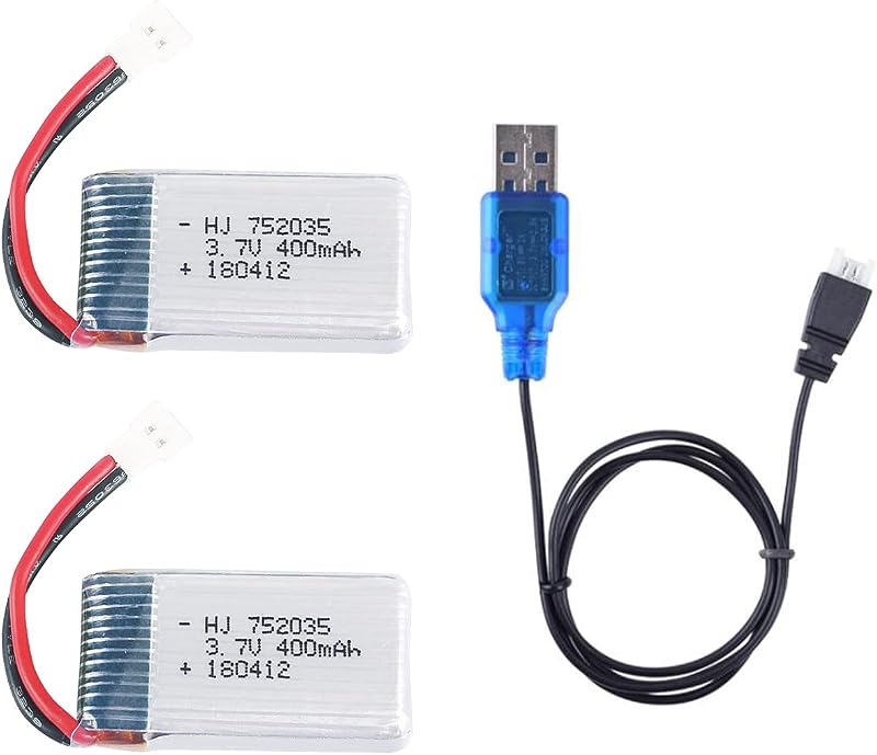 2 piezas 3.7V 400mAh 20C 752035 Batería Lipo recargable con cargador USB para Hubsan X4 H107 JXD 385 MJX F47 F48 DFD F180 Quadcopter RC Drone Repuestos