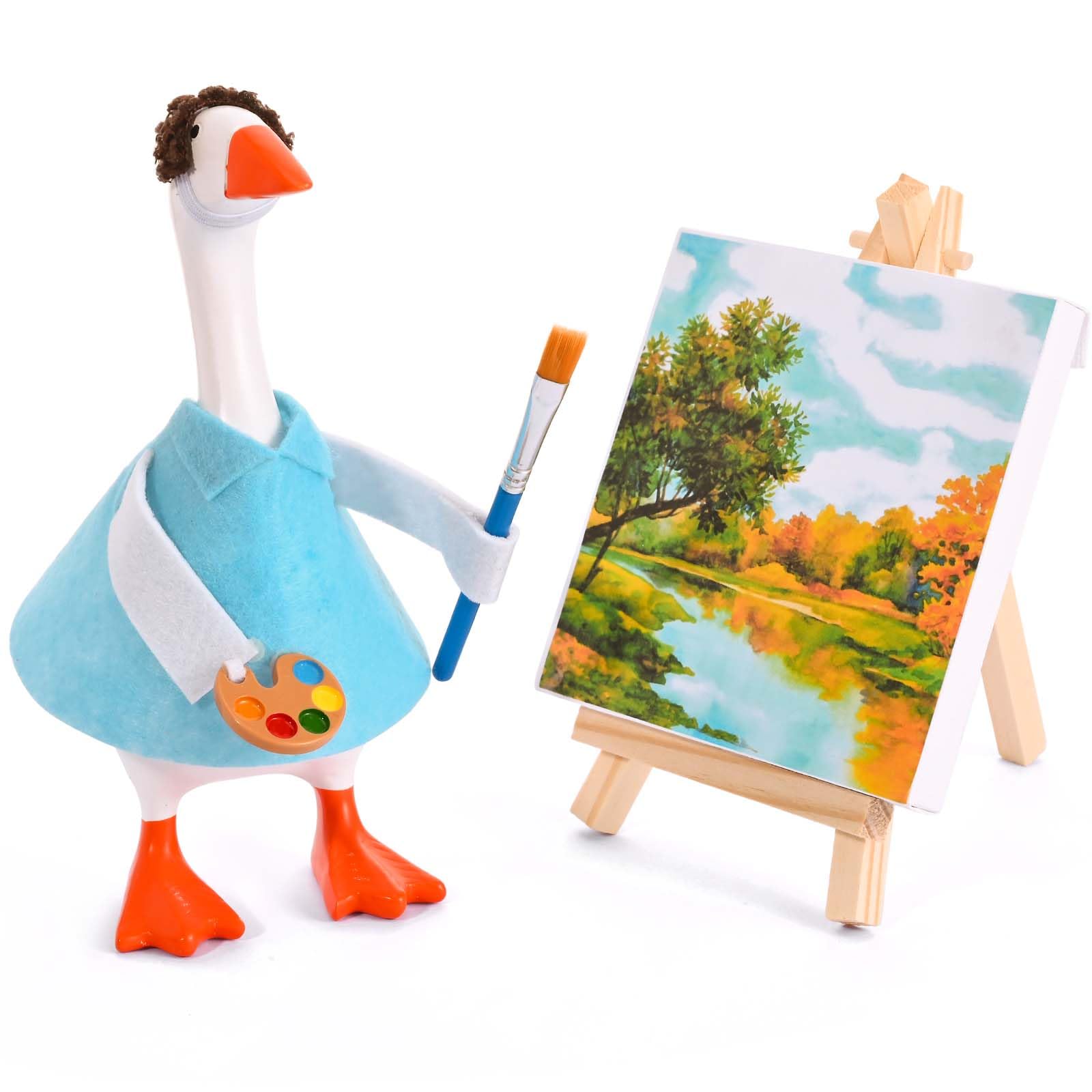 Trajes de ganso de escritorio de pintor disfraz de artista con mini peluca